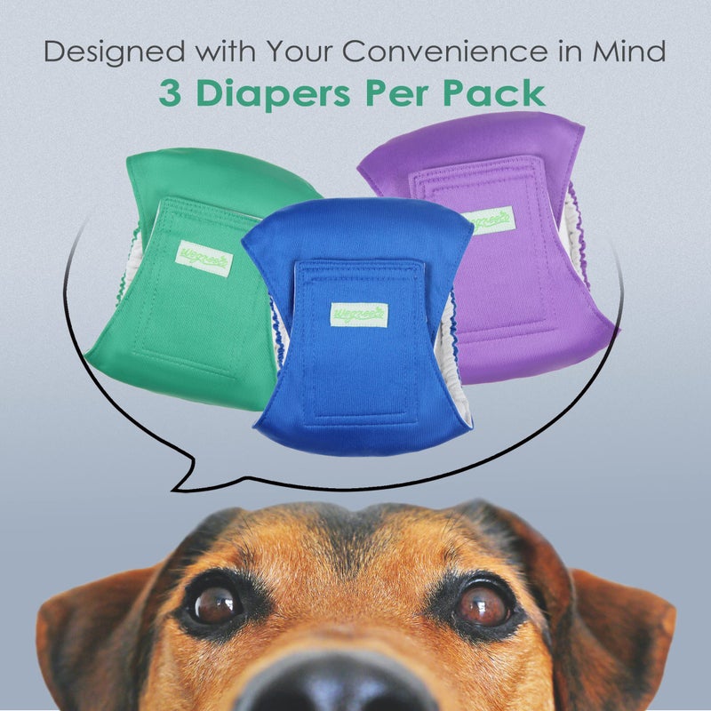 Wegreeco Washable Dog Diapers - Washable Male Dog Belly Wrap- Pack of 3 - (Blue,Green,Purple,Small) - Image 2